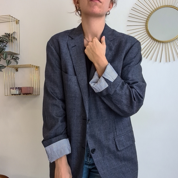 M.J. Bale wool blazer / suit jacket, navy and charcoal checked / plaid, 42R - Picture 6 of 17